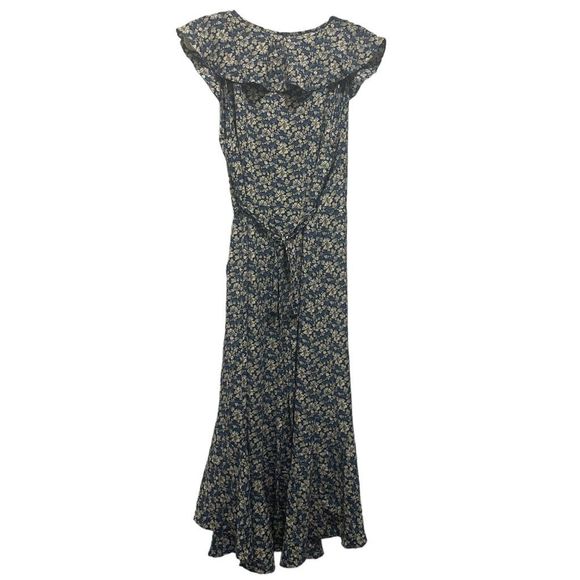 New Max Studio Blue Floral Sleeveless Wrap Dress Women’s Size Large Hi Low - Picture 5 of 7